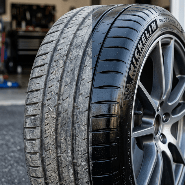 Pneu sujo contrastando com pneu limpo